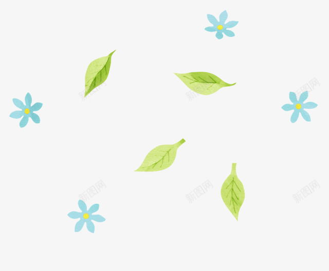 漂浮的蓝色花朵和绿叶png免抠素材_新图网 https://ixintu.com 漂浮 绿叶 花朵 蓝色