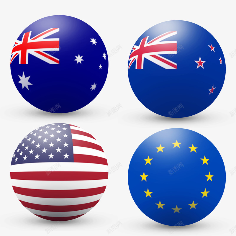 美国澳大利亚新西兰申根国旗球形psd免抠素材_新图网 https://ixintu.com 新西兰 新西兰标志性 旗帜 澳大利亚 球形 申根国旗 美国