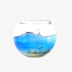 蓝色鱼缸透明圆形鱼缸蓝色高清图片