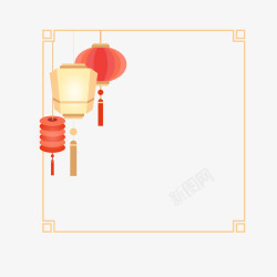 水彩手绘灯笼猪年旺中国风节日灯笼边框元素高清图片