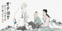儒家学派创始人中国风国画老子演易图高清图片