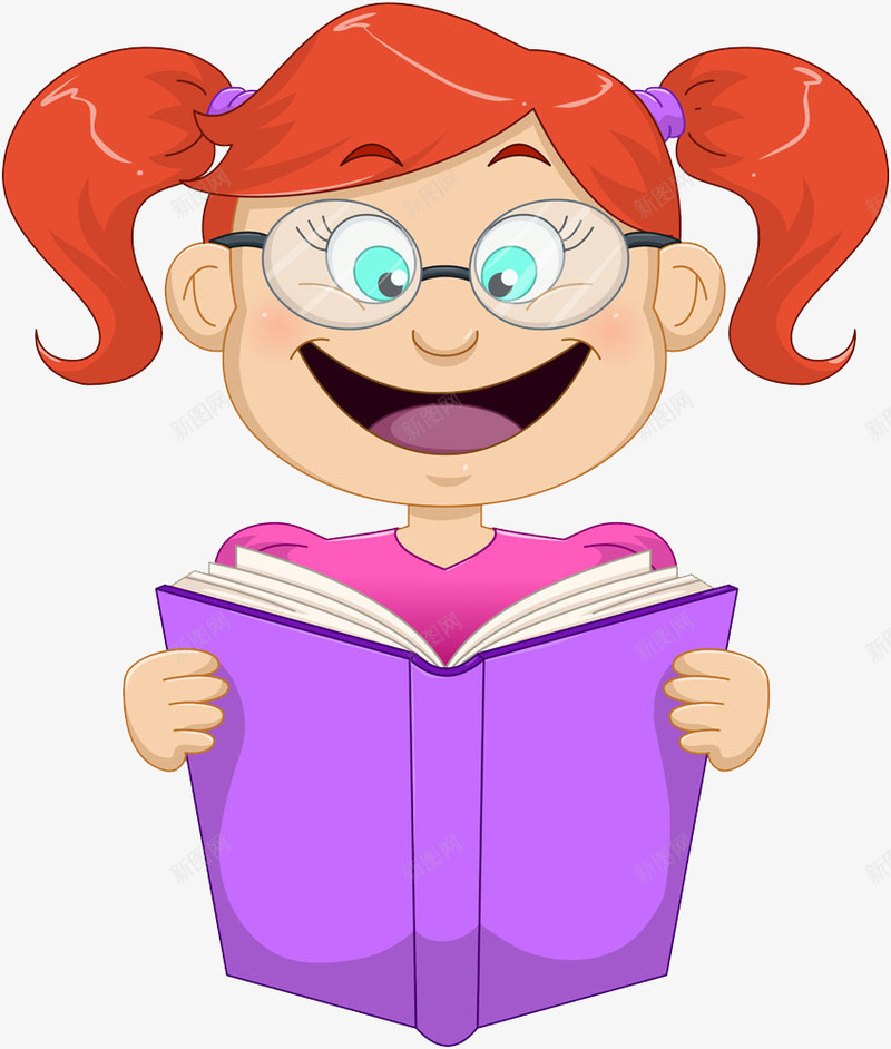 手绘小孩笑png免抠素材_新图网 https://ixintu.com 小女孩笑 小孩笑 开心的读书 微笑 笑着读书 读书的小孩