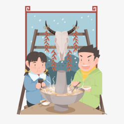 冬季滋补吃火锅卡通手绘冬季吃火锅的人高清图片