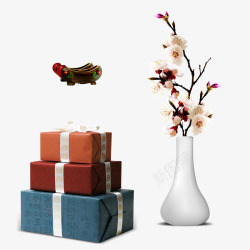 梅花瓶子素材礼物盒古典梅花瓶子高清图片