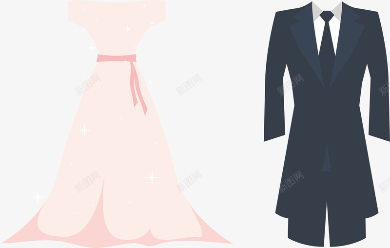 精致的结婚礼服png免抠素材_新图网 https://ixintu.com 新婚套装 新郎礼服 粉色婚纱 粉色新娘礼服