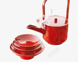 大红色茶壶喜庆大红色婚用碗碟高清图片