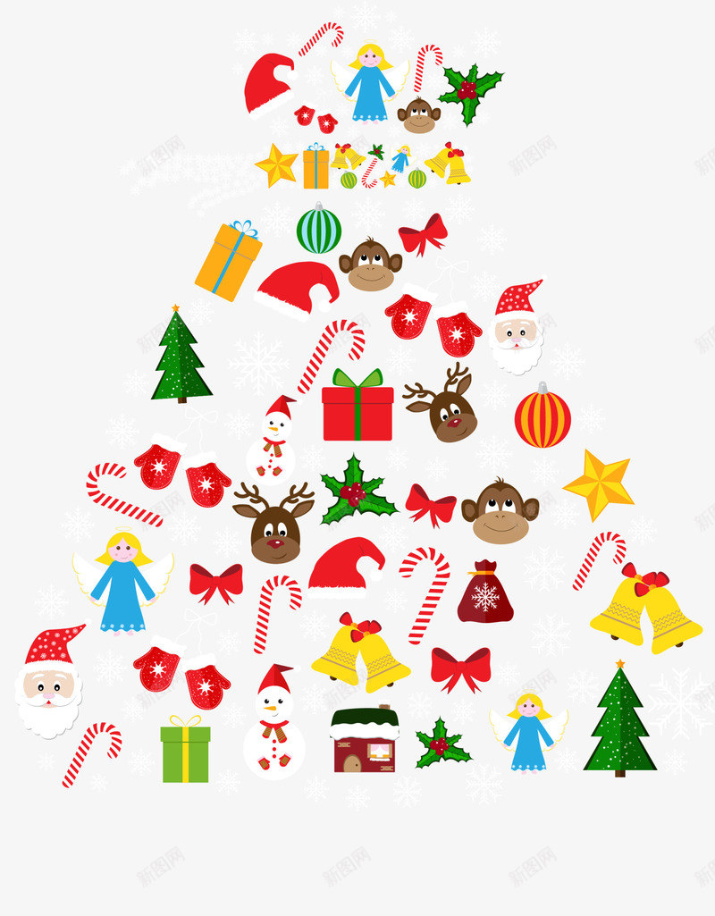 圣诞节抽象圣诞树png免抠素材_新图网 https://ixintu.com 创意圣诞树 圣诞节 抽象圣诞树 拐杖糖果 白色雪人 黄色铃铛
