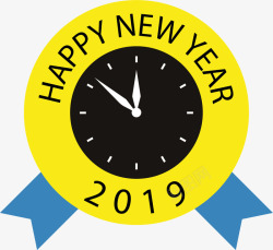 新年徽章黄色新年倒数钟表矢量图高清图片