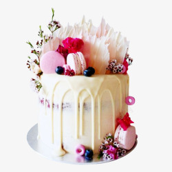 蓝莓小蛋糕花朵马卡龙巧克力翻糖蛋糕高清图片