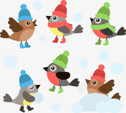 卡通带帽子冬天的小鸟矢量图素材