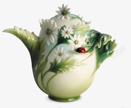 茶壶png免抠素材_新图网 https://ixintu.com 中国风 古典茶壶 淡雅 绿色叶子 花卉装饰 陶瓷
