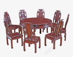 实木圆桌红木家具圆桌与板凳高清图片