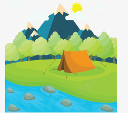 河边露营夏天河边露营帐篷矢量图高清图片