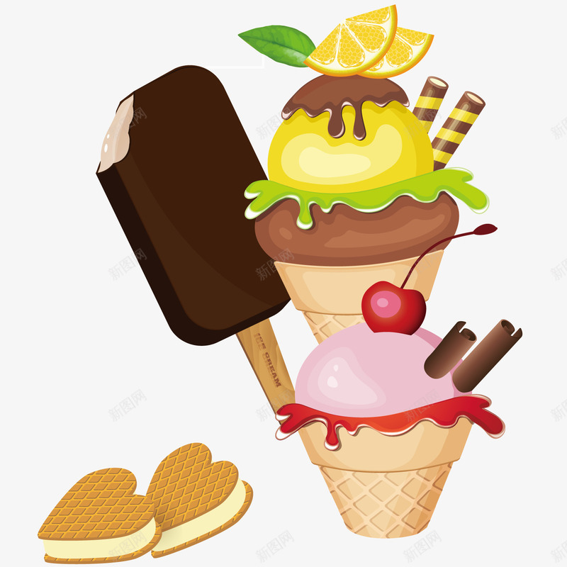 甜品店的宣传海报png免抠素材_新图网 https://ixintu.com 冰淇淋 甜品 蛋糕 雪糕 食物 饼干