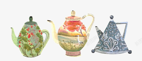水彩茶壶png免抠素材_新图网 https://ixintu.com 彩色 手绘 水彩 瓷器 花纹 茶壶
