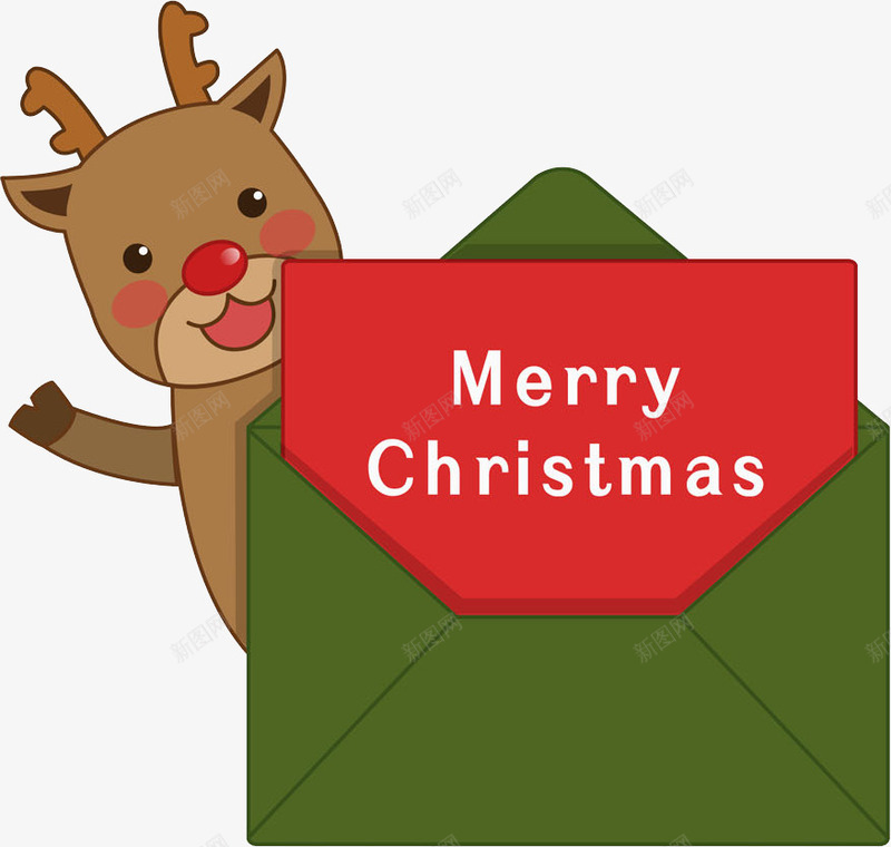 卡通绿色圣诞贺卡图png_新图网 https://ixintu.com 圣诞贺卡 小鹿 绿色的 英文字 装饰 高兴地