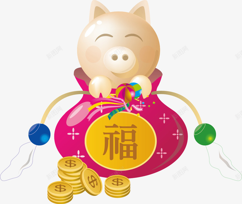 福袋小猪金币矢量图ai免抠素材_新图网 https://ixintu.com 福袋 福袋小猪金币矢量素材 金币矢量 金币素材 矢量图