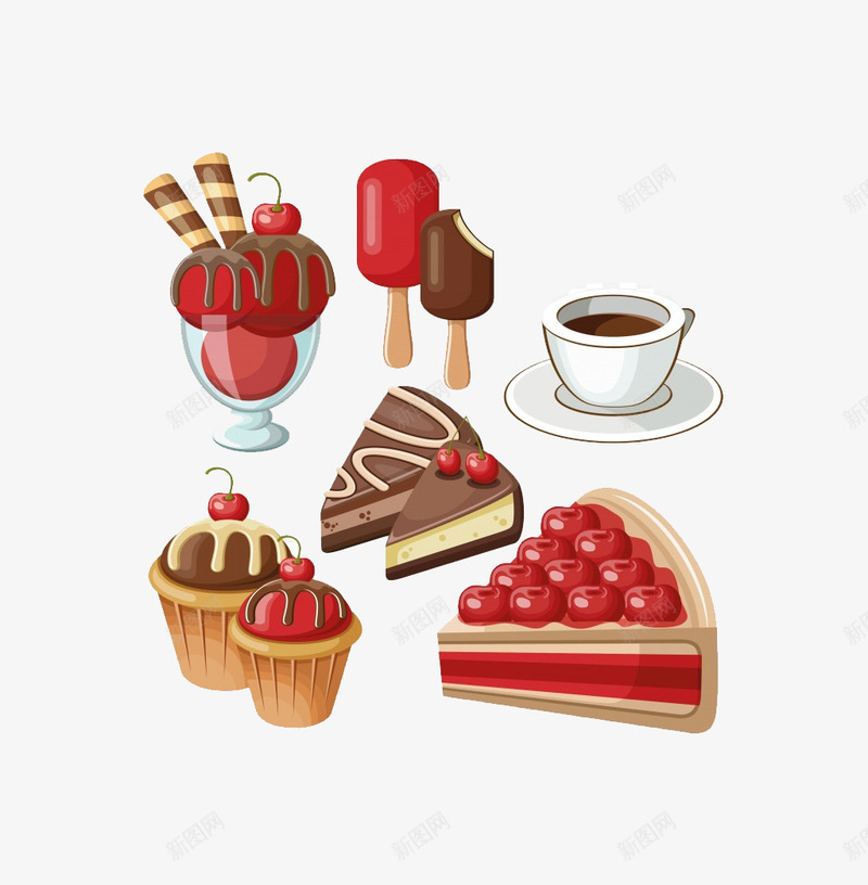 卡通甜食png免抠素材_新图网 https://ixintu.com 冰棍 甜食 矢量装饰 蛋糕 装饰