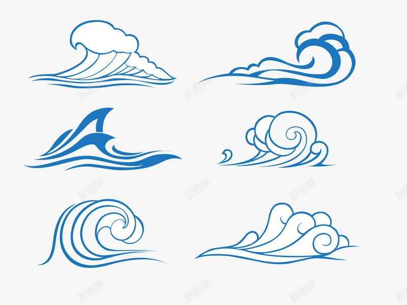 水波矢量图ai免抠素材_新图网 https://ixintu.com 水波素材 水浪 矢量素材 蓝色 矢量图