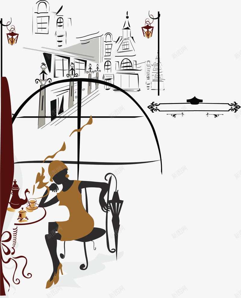 欧式街边咖啡馆png免抠素材_新图网 https://ixintu.com 休闲 城市 插画 桌椅 欧式 欧式街边咖啡馆 美女 街边咖啡馆
