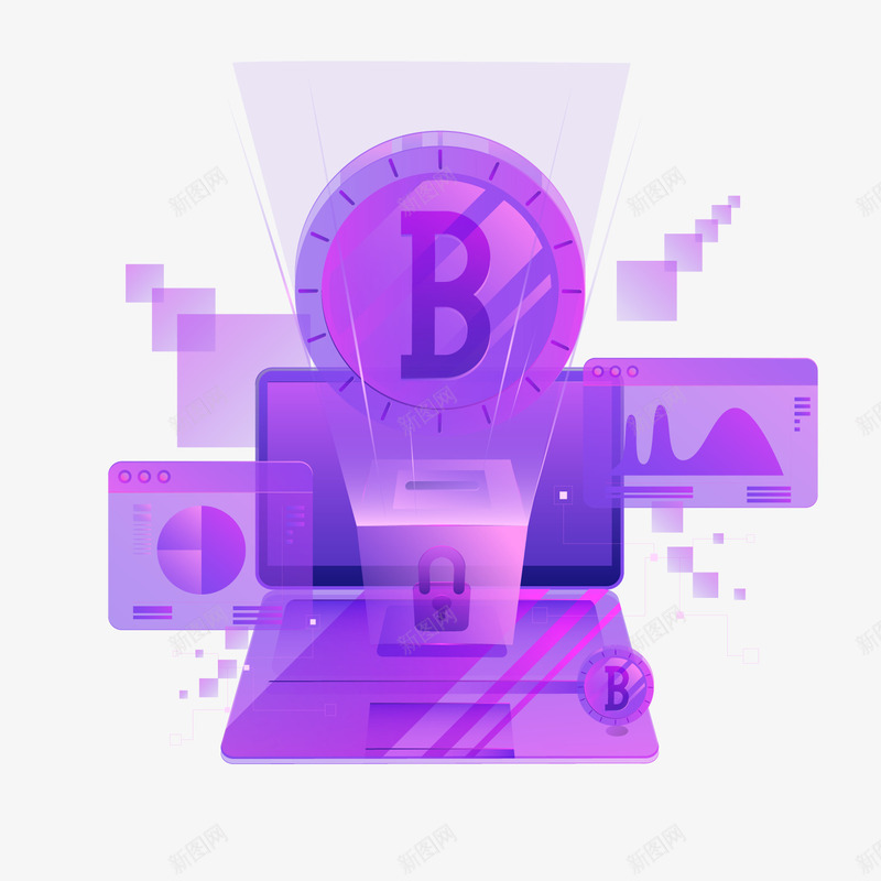 紫色创意比特币金融元素矢量图ai免抠素材_新图网 https://ixintu.com 创意 数据 比特币 笔记本 符号 紫色 金融 矢量图