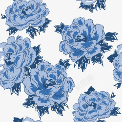 印花牡丹蓝色牡丹花蓝色装饰花纹边框矢量图高清图片
