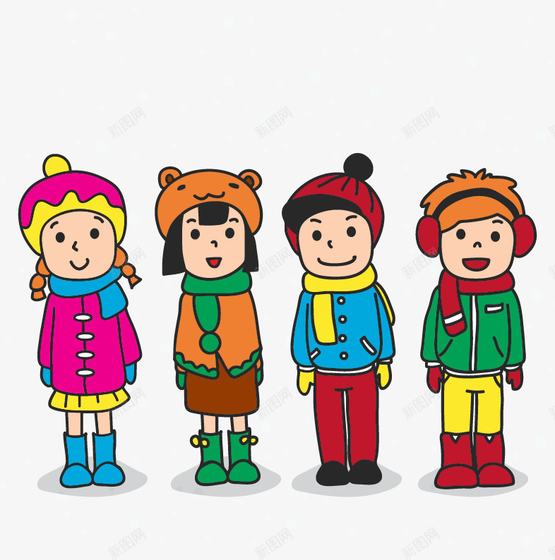 四个可爱冬天孩子png免抠素材_新图网 https://ixintu.com 冬天 冬装打扮 可爱孩子 孩子 矢量素材