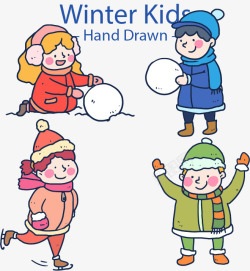 滑冰的孩子手绘冬天的孩子高清图片