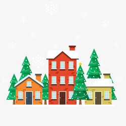 冬季雪景房屋元素矢量图素材