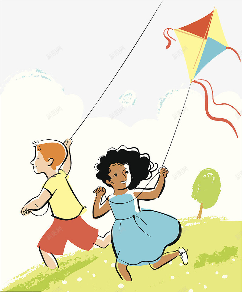 草地上放风筝的孩子们png免抠素材_新图网 https://ixintu.com 可爱 孩子们 放风筝 草地上 草地上的人 装饰插图 跑
