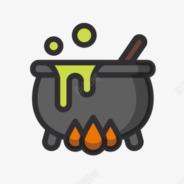 火烧烹饪石锅卡通标矢量图图标图标