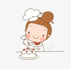 白色厨师服蛋糕小女孩高清图片