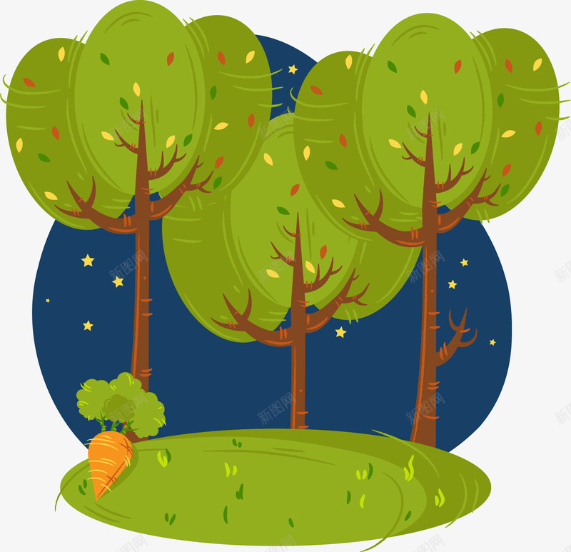 夜晚的树林插图png免抠素材_新图网 https://ixintu.com 树 树林 森林