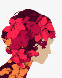 头戴红花的美女图案素材