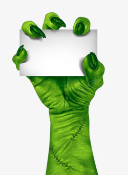 创意绿色魔爪手上的卡片素材