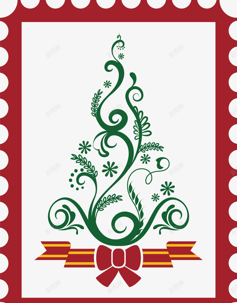 绿色花纹圣诞树矢量图ai免抠素材_新图网 https://ixintu.com 圣诞树 圣诞节 圣诞邮票 矢量png 红色边框 邮票 矢量图