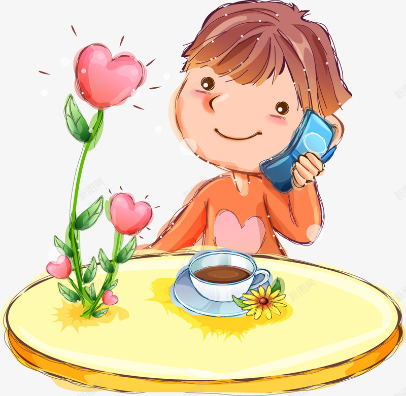 可爱打电话娃娃咖啡png免抠素材_新图网 https://ixintu.com 可爱 咖啡 娃娃 打电话 打电话儿童