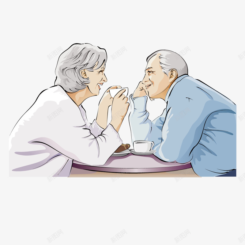 喝咖啡的老年夫妻png免抠素材_新图网 https://ixintu.com 咖啡 夫妻 老年