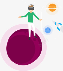 VR游戏眼镜遨游太空虚拟现实体验矢量图高清图片