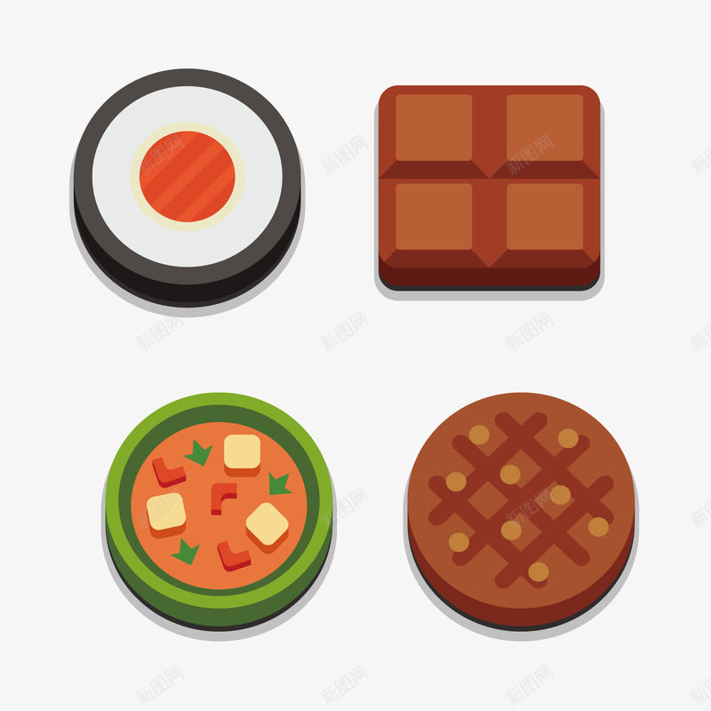 扁平化甜点png免抠素材_新图网 https://ixintu.com 巧克力 手绘 蛋糕 面包