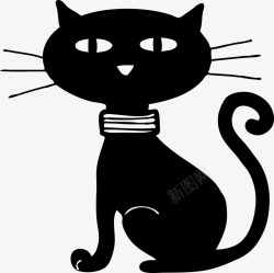 蹲坐猫咪可爱黑色猫咪图标高清图片