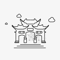 金马碧鸡手绘线描图素材