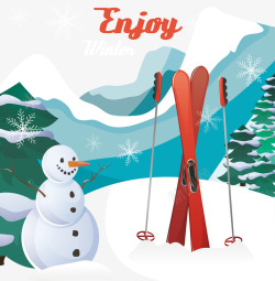 冬天享受雪山滑雪矢量图素材