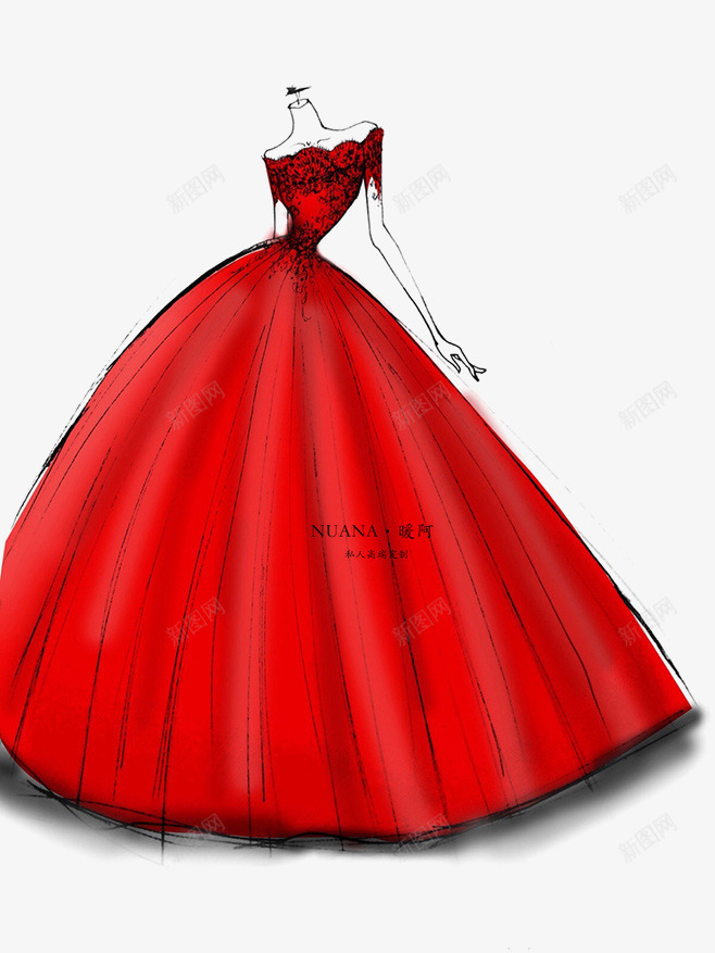 红色婚纱png免抠素材_新图网 https://ixintu.com 手绘婚纱 新娘婚纱 礼服 红色裙子
