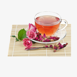 花茶玻璃壶玫瑰花茶玻璃杯勺子高清图片