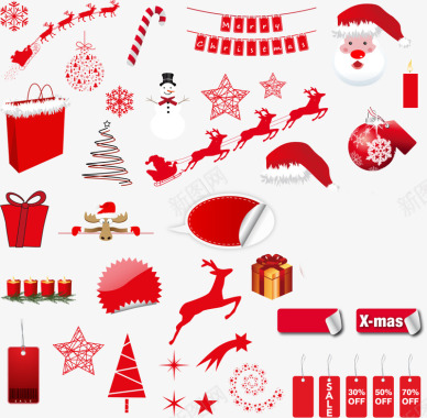 红色圣诞节礼包圣诞节图标集合图标