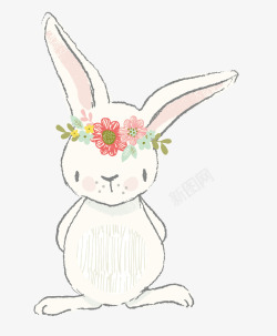 手绘垂耳兔头带花环小清新手绘的兔子兔矢量图高清图片