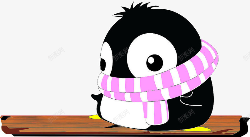 一个小企鹅png免抠素材_新图网 https://ixintu.com 围巾 大眼睛 木板 粉色