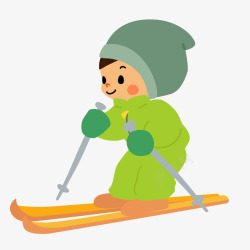 冬天可爱小朋友在滑雪图矢量图素材
