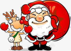 卡通圣诞老人和麋鹿矢量图素材